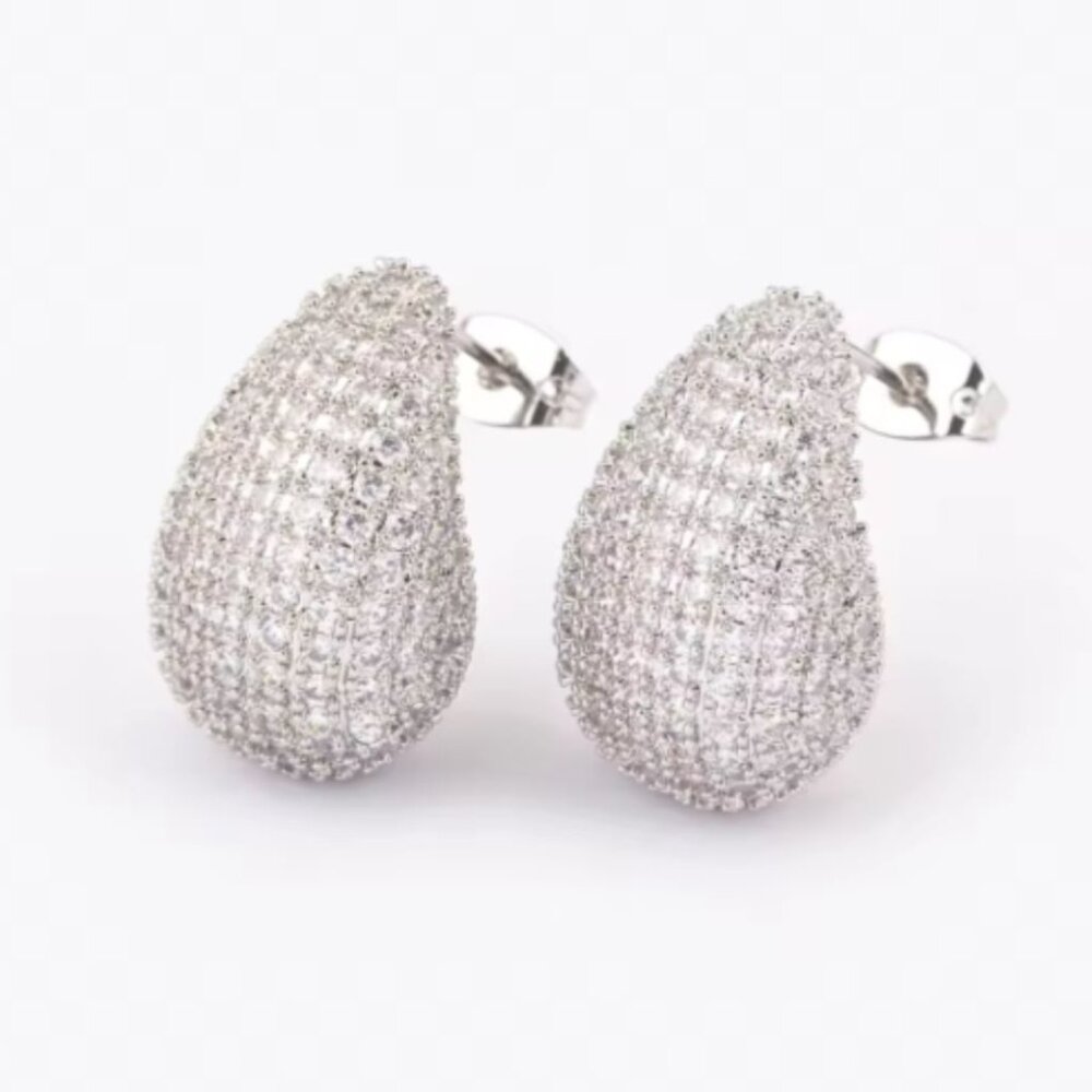 White Lab-Created Sapphire Teardrop Drop Earrings, Sterling Silver Plated